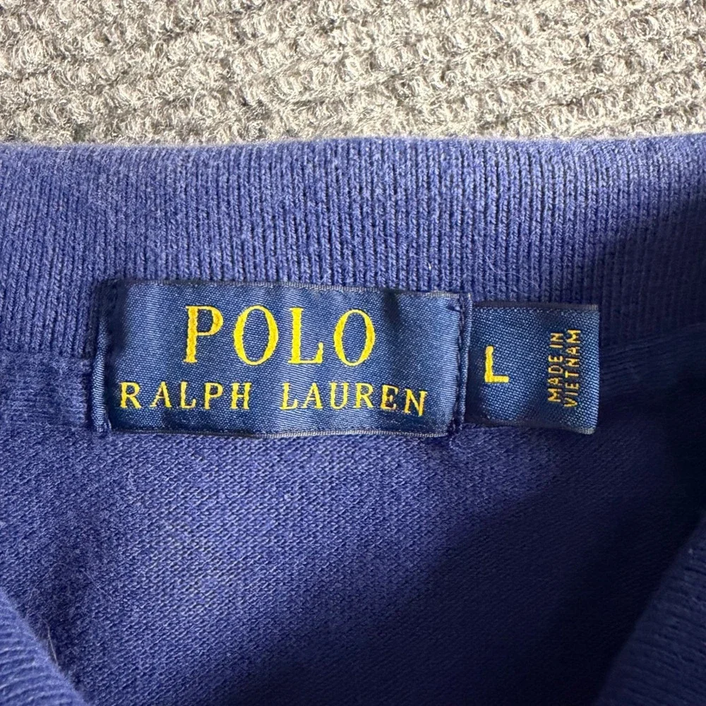 Polo Ralph Lauren Mens Blue Pique Polo Shirt Orange Pony Logo Size Large‎ L